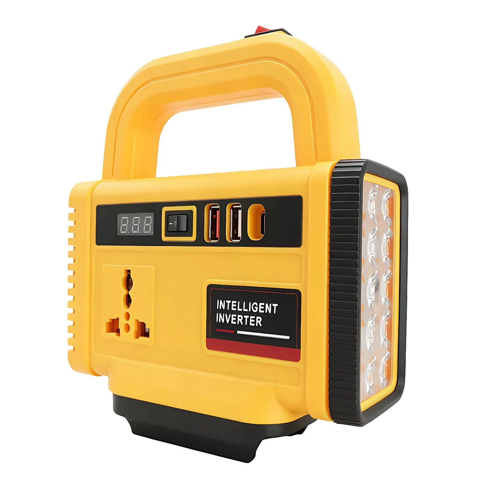 Inversor de Corriente de 150W con Luz de Trabajo LED, DC 18-21V a AC 220V, Estaci&oacute;n de Energ&iacute;a Port&aacute;til con 1 Puerto Tipo-C y 2 Puertos USB, Inversor de Bater&iacute;a