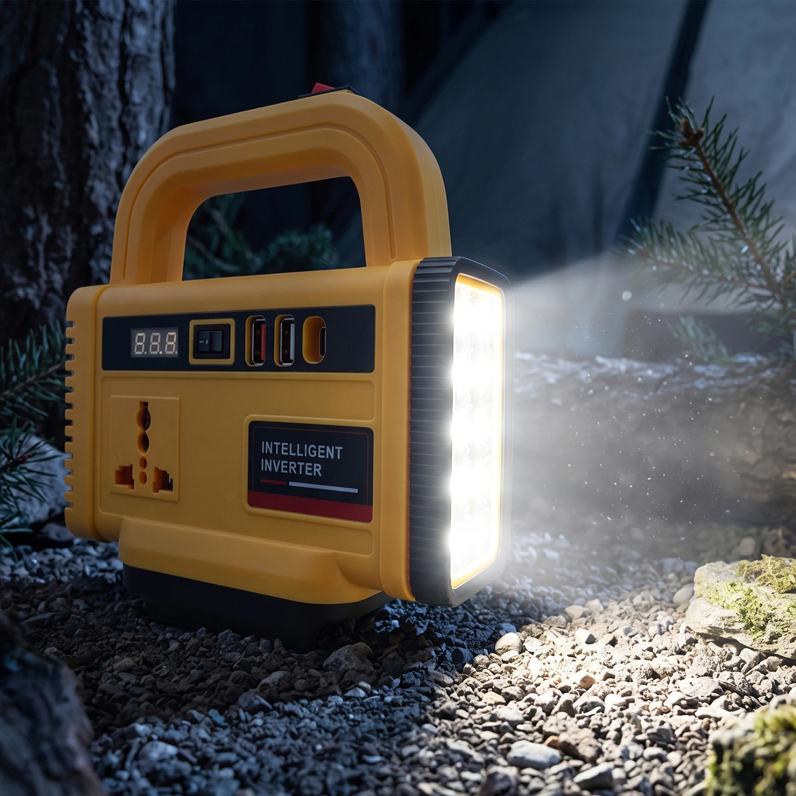 Inversor de Corriente de 150W con Luz de Trabajo LED, DC 18-21V a AC 220V, Estaci&oacute;n de Energ&iacute;a Port&aacute;til con 1 Puerto Tipo-C y 2 Puertos USB, Inversor de Bater&iacute;a