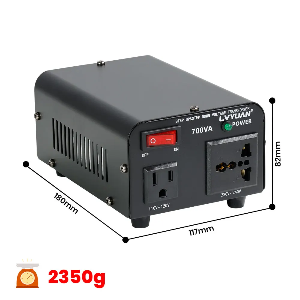 Transformador Convertidor de Voltaje Lvyuan 700VA/3500VA/6000VA de Alta Resistencia, Transformador Elevador/Reductor con Enchufe US&UN y Puerto USB de 5V