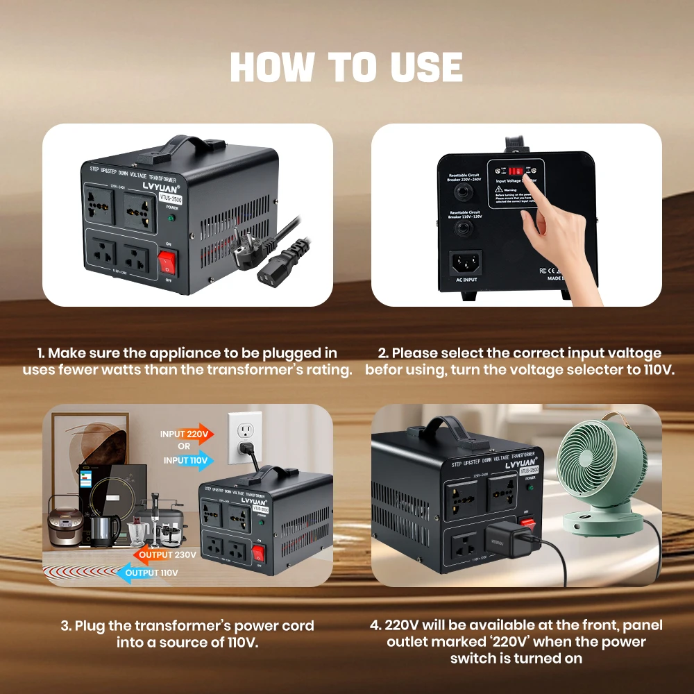 Transformador Convertidor de Voltaje Lvyuan 700VA/3500VA/6000VA de Alta Resistencia, Transformador Elevador/Reductor con Enchufe US&UN y Puerto USB de 5V