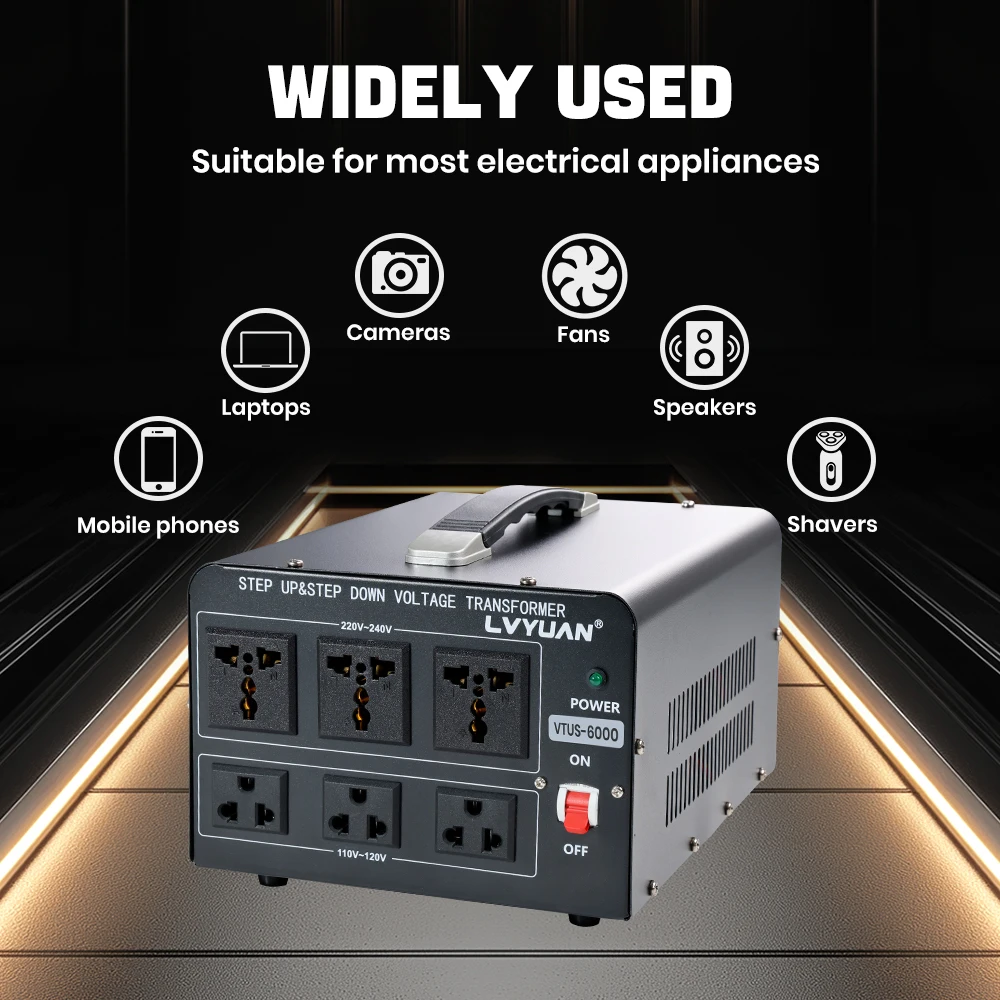 Transformador Convertidor de Voltaje Lvyuan 700VA/3500VA/6000VA de Alta Resistencia, Transformador Elevador/Reductor con Enchufe US&UN y Puerto USB de 5V