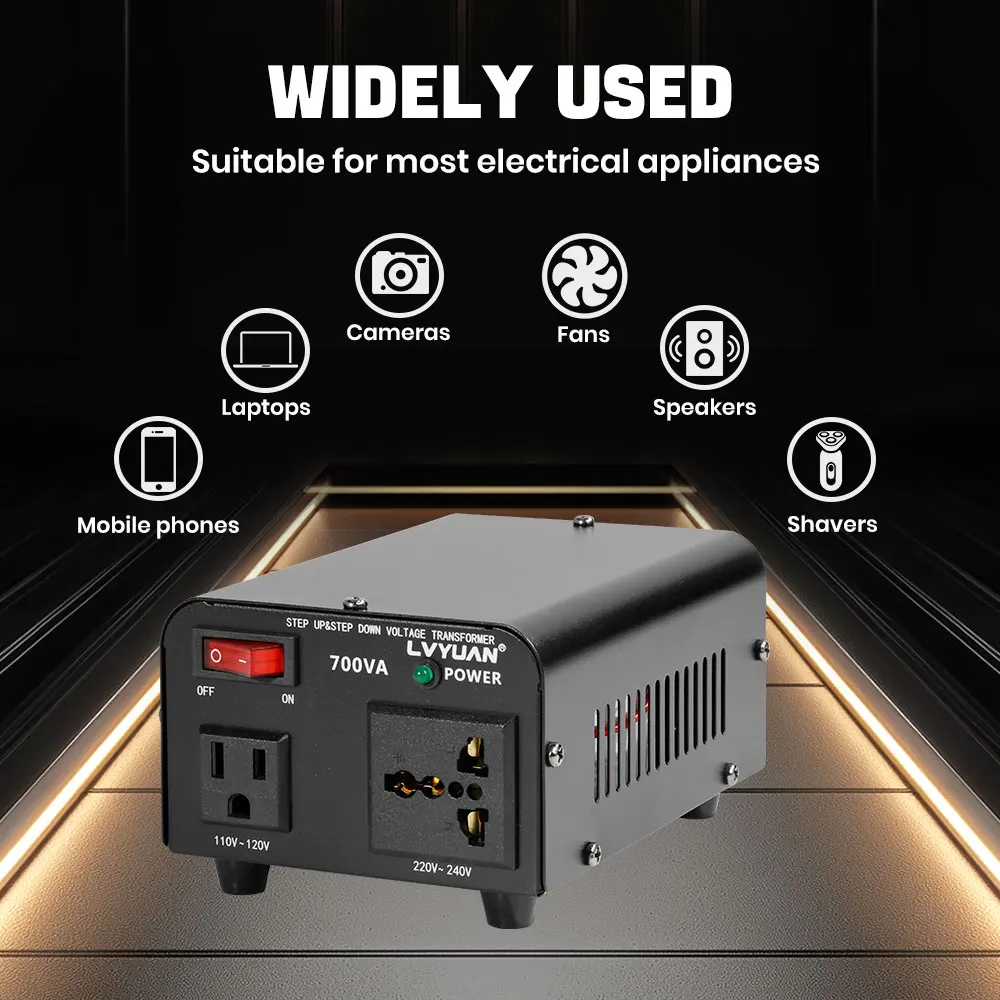 Transformador Convertidor de Voltaje Lvyuan 700VA/3500VA/6000VA de Alta Resistencia, Transformador Elevador/Reductor con Enchufe US&UN y Puerto USB de 5V
