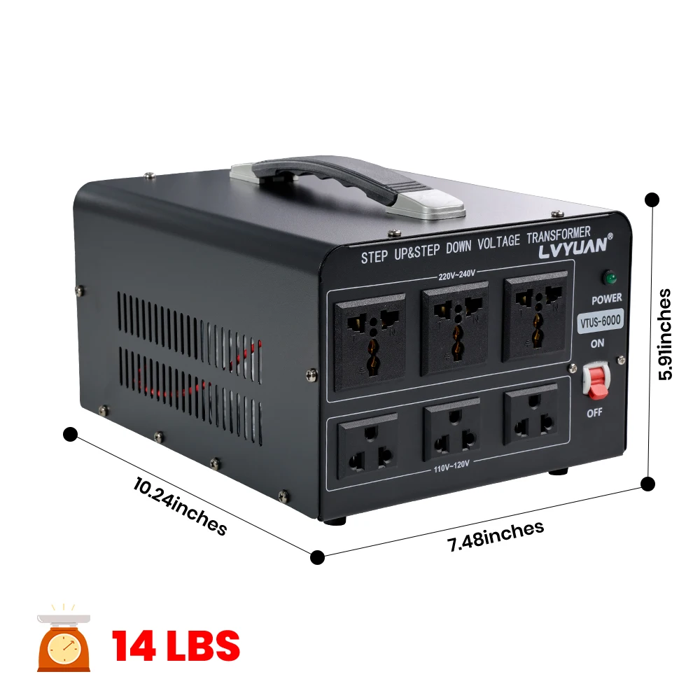 Transformador Convertidor de Voltaje Lvyuan 700VA/3500VA/6000VA de Alta Resistencia, Transformador Elevador/Reductor con Enchufe US&UN y Puerto USB de 5V