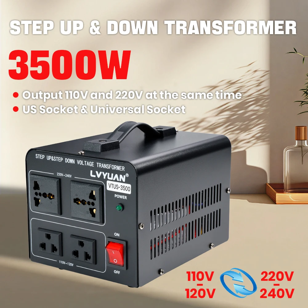 Transformador Convertidor de Voltaje Lvyuan 700VA/3500VA/6000VA de Alta Resistencia, Transformador Elevador/Reductor con Enchufe US&UN y Puerto USB de 5V