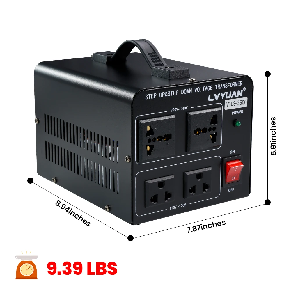 Transformador Convertidor de Voltaje Lvyuan 700VA/3500VA/6000VA de Alta Resistencia, Transformador Elevador/Reductor con Enchufe US&UN y Puerto USB de 5V