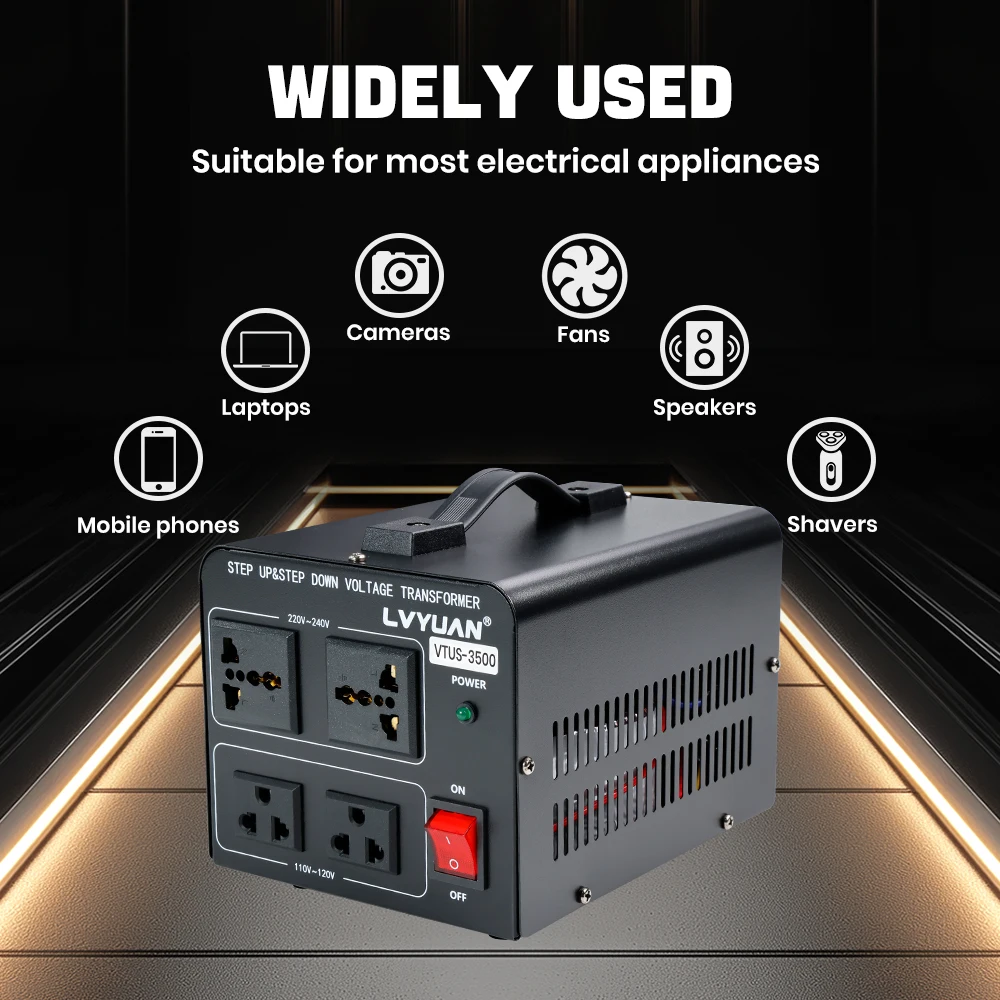 Transformador Convertidor de Voltaje Lvyuan 700VA/3500VA/6000VA de Alta Resistencia, Transformador Elevador/Reductor con Enchufe US&UN y Puerto USB de 5V