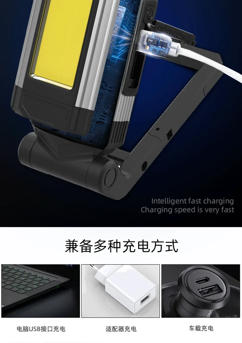 Nueva luz de trabajo COB magn&eacute;tica, linterna LED recargable por USB, linterna port&aacute;til, luz de Camping, l&aacute;mparas con funci&oacute;n de Banco de energ&iacute;a tipo C