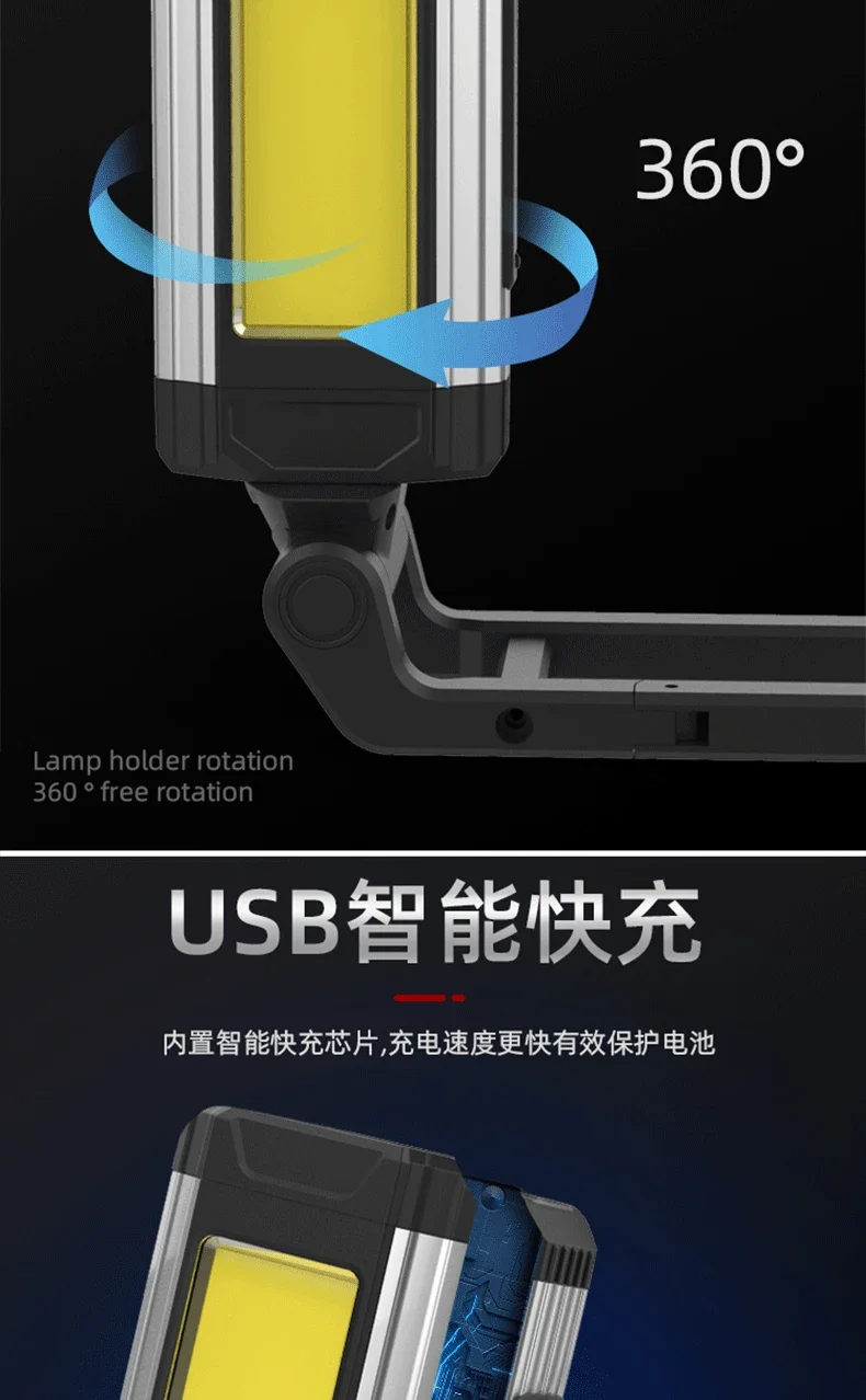 Nueva luz de trabajo COB magn&eacute;tica, linterna LED recargable por USB, linterna port&aacute;til, luz de Camping, l&aacute;mparas con funci&oacute;n de Banco de energ&iacute;a tipo C