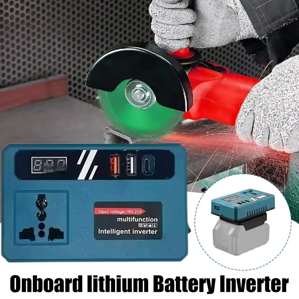 Inversor Inteligente de Bater&iacute;a de Litio de 18V-21V a AC 220V, Inversor de Corriente Port&aacute;til para Autom&oacute;vil con Doble Puerto USB Tipo-C de Carga R&aacute;pida Inteligente