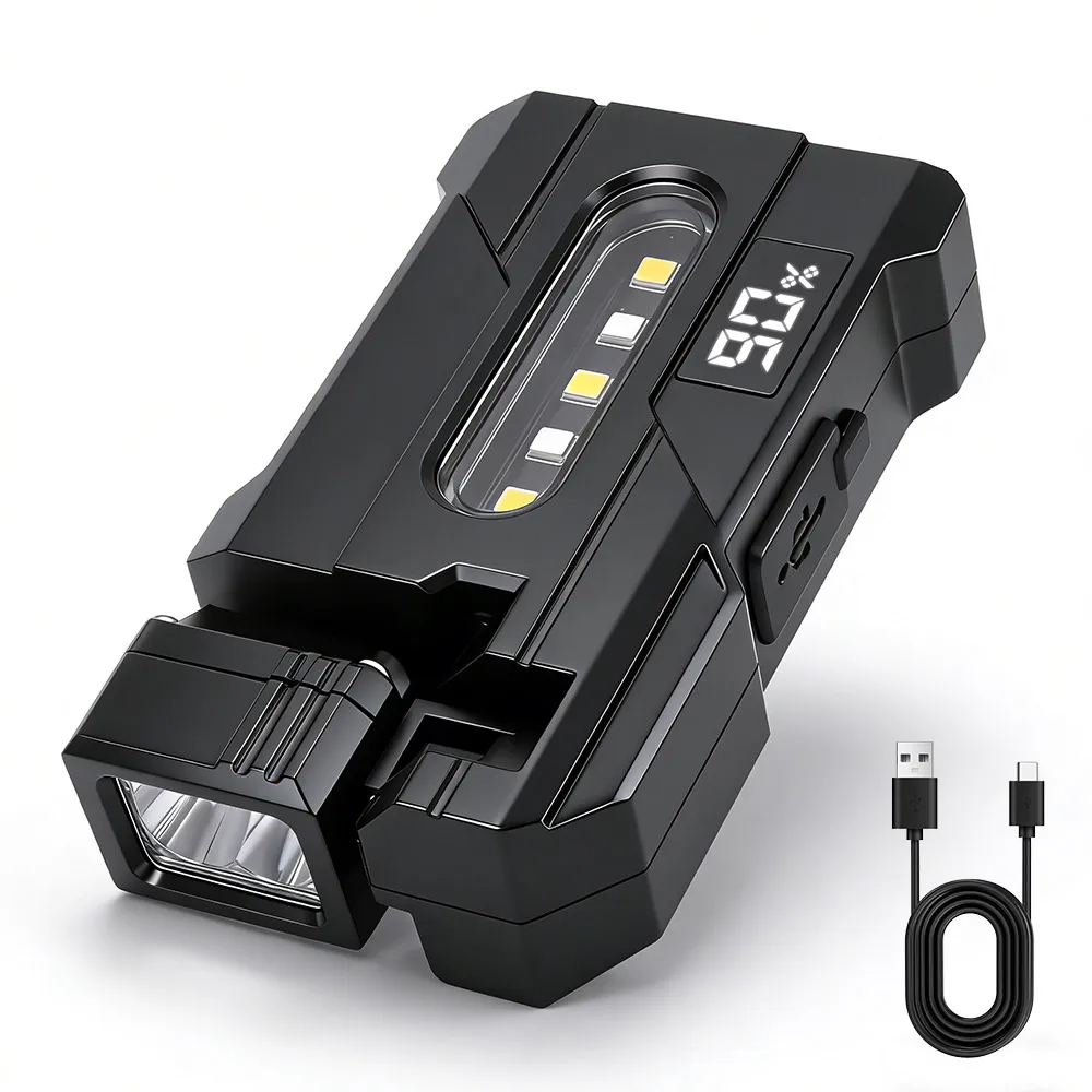 Linterna LED BORUiT DC11, linterna port&aacute;til recargable tipo C, luz de trabajo magn&eacute;tica giratoria con pantalla Digital, linterna para acampar