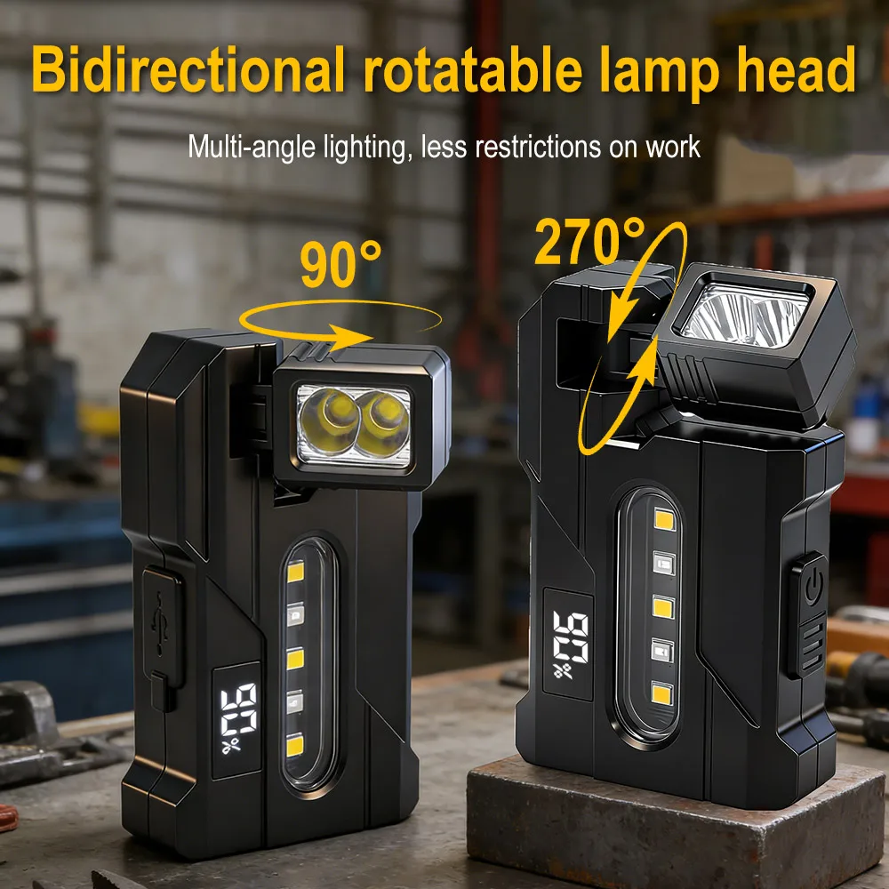 Linterna LED BORUiT DC11, linterna port&aacute;til recargable tipo C, luz de trabajo magn&eacute;tica giratoria con pantalla Digital, linterna para acampar