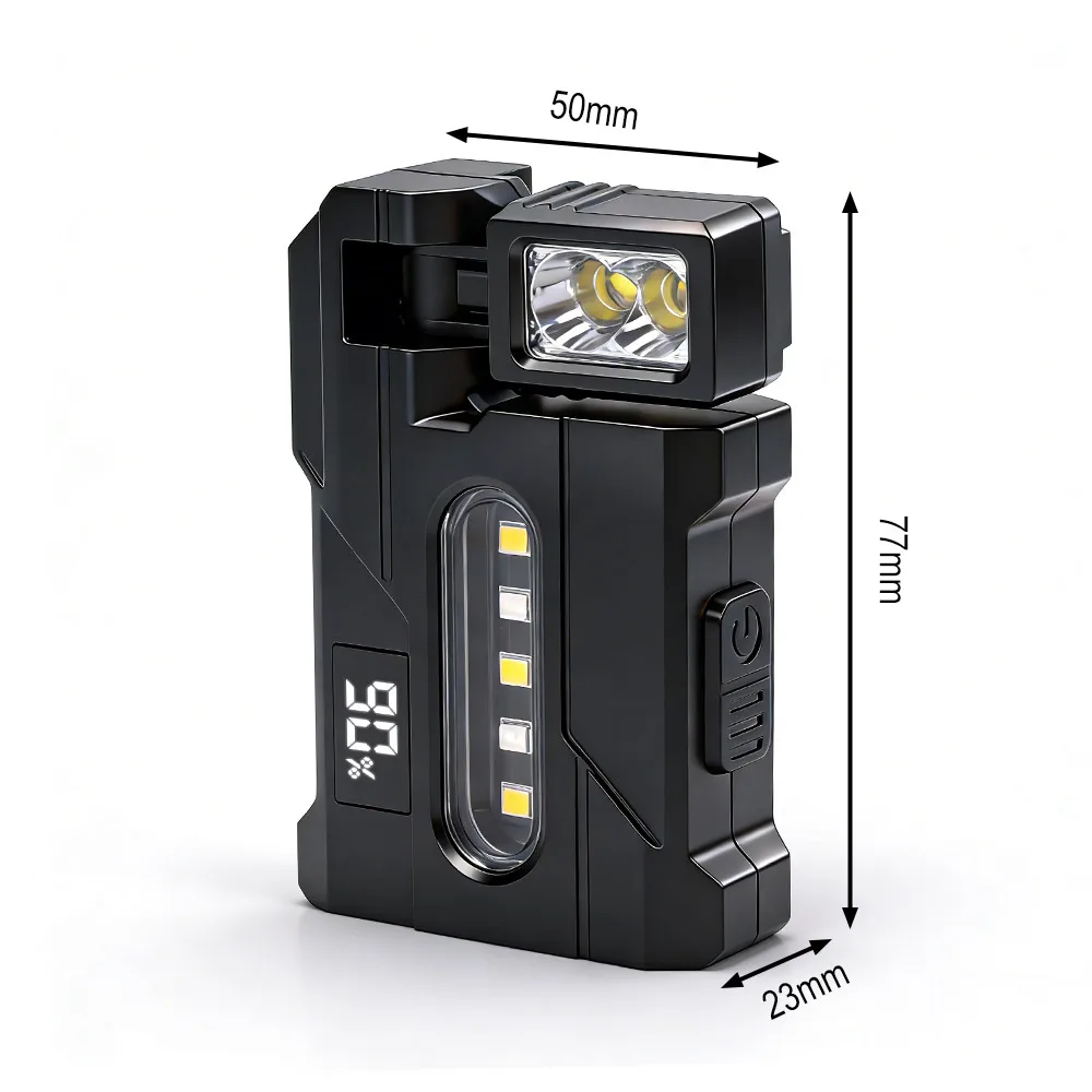 Linterna LED BORUiT DC11, linterna port&aacute;til recargable tipo C, luz de trabajo magn&eacute;tica giratoria con pantalla Digital, linterna para acampar