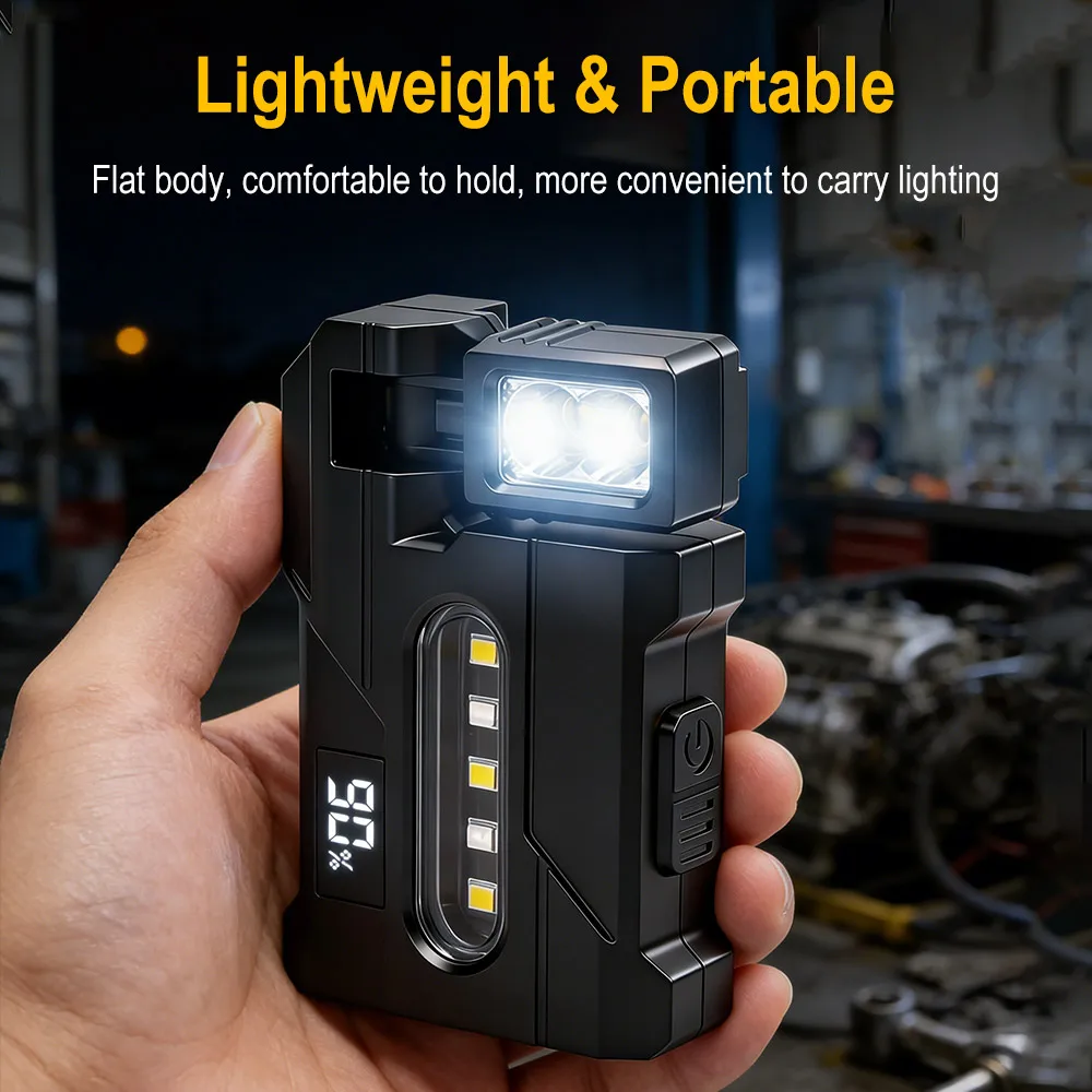 Linterna LED BORUiT DC11, linterna port&aacute;til recargable tipo C, luz de trabajo magn&eacute;tica giratoria con pantalla Digital, linterna para acampar