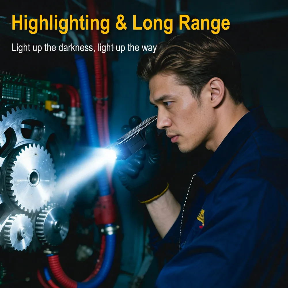 Linterna LED BORUiT DC11, linterna port&aacute;til recargable tipo C, luz de trabajo magn&eacute;tica giratoria con pantalla Digital, linterna para acampar