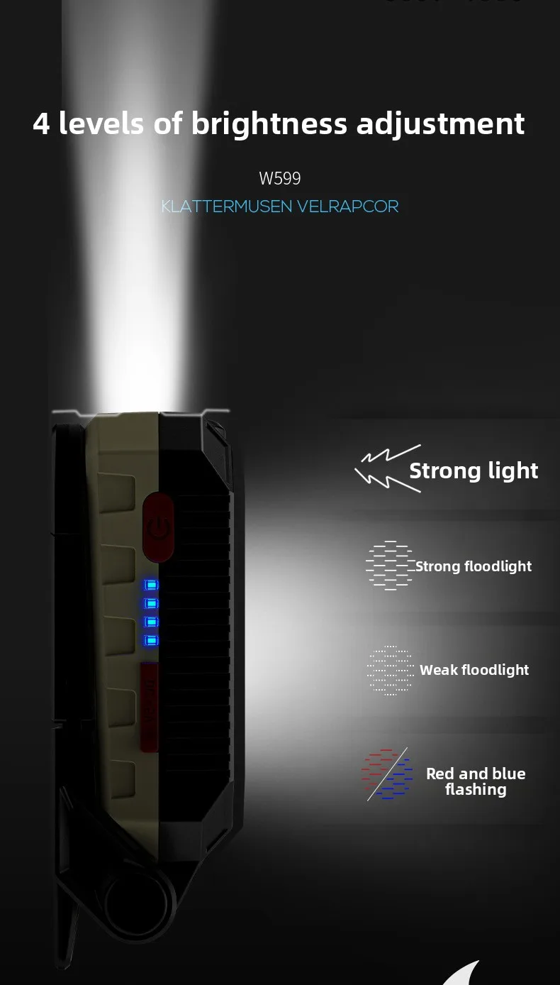 Linterna LED de Trabajo COB Recargable por USB con Gancho Magn&eacute;tico y Pantalla de Energ&iacute;a para Reparaciones de Emergencia
