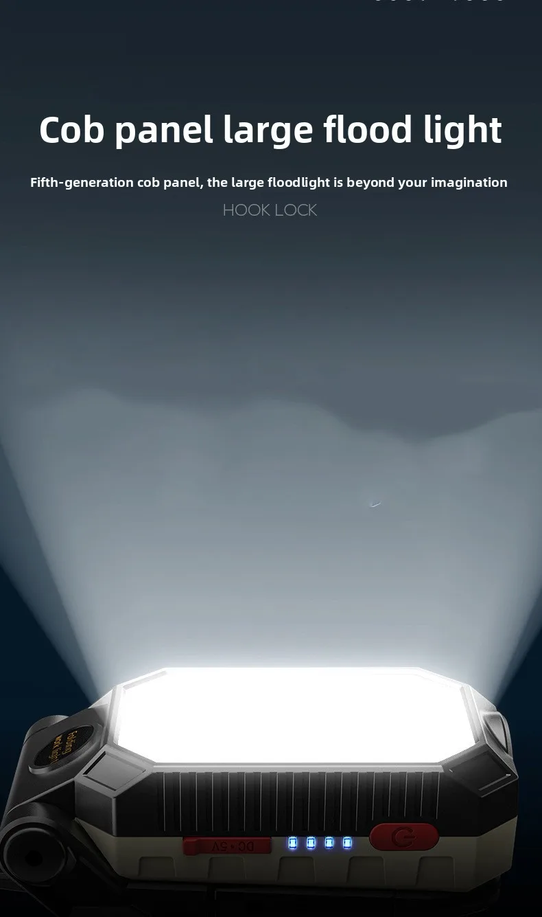 Linterna LED de Trabajo COB Recargable por USB con Gancho Magn&eacute;tico y Pantalla de Energ&iacute;a para Reparaciones de Emergencia