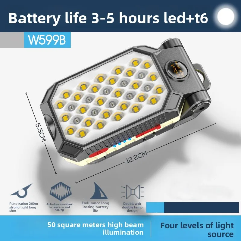 Linterna LED de Trabajo COB Recargable por USB con Gancho Magnético y Pantalla de Energía para Reparaciones de Emergencia Linterna LED de Trabajo COB Recargable por USB con Gancho Magnético y Pantalla de Energía para Reparaciones de Emergencia
