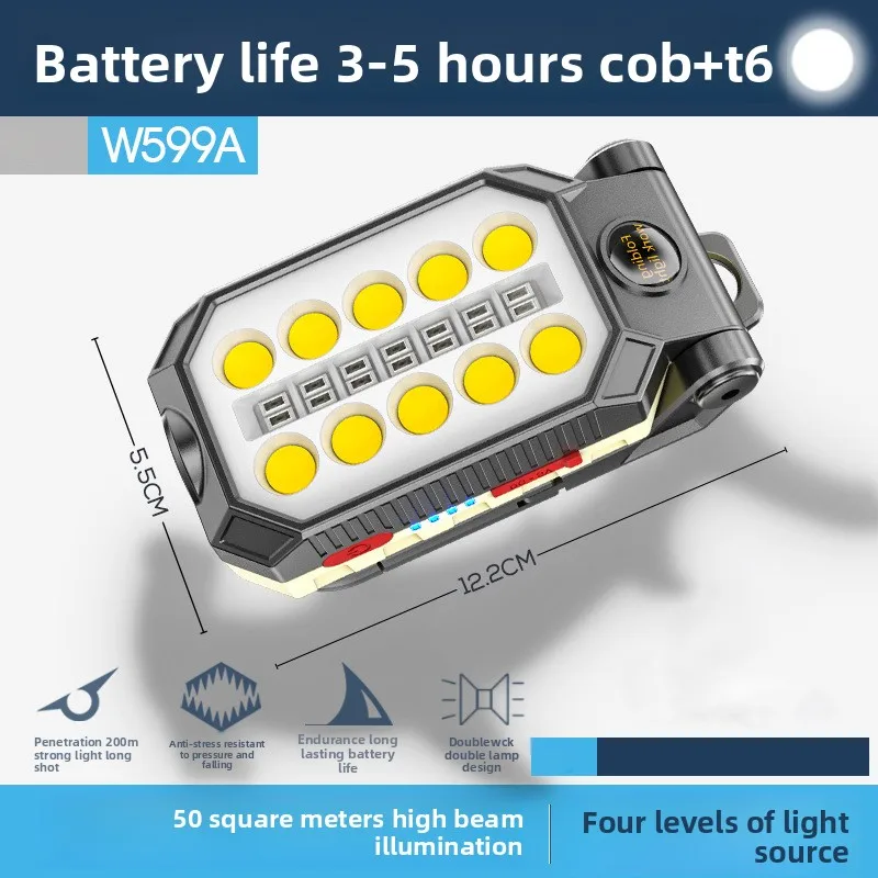 Linterna LED de Trabajo COB Recargable por USB con Gancho Magnético y Pantalla de Energía para Reparaciones de Emergencia Linterna LED de Trabajo COB Recargable por USB con Gancho Magnético y Pantalla de Energía para Reparaciones de Emergencia