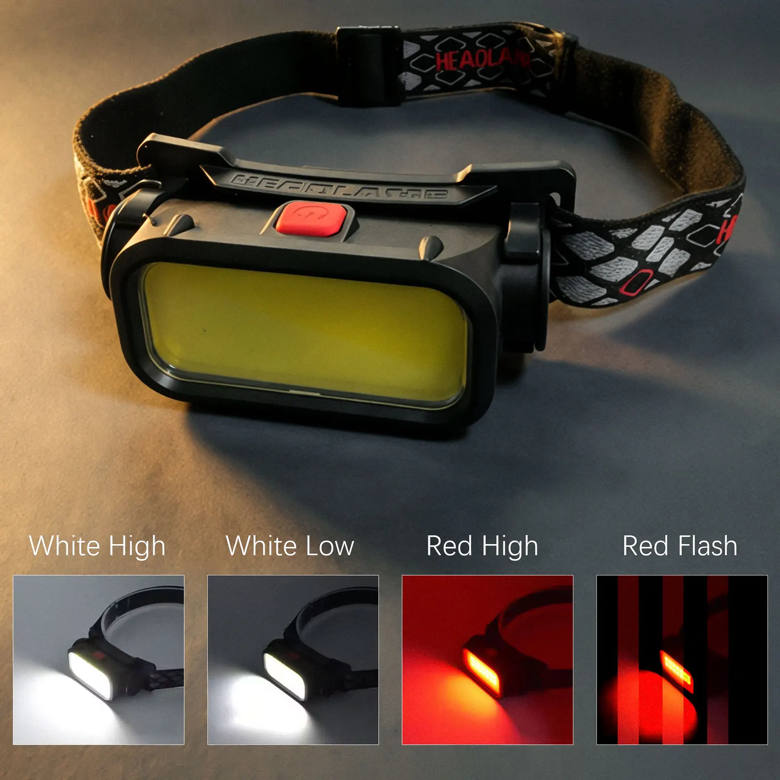Potente linterna frontal LED COB recargable por USB, linterna frontal con 4 modos de iluminaci&oacute;n con bater&iacute;a integrada 18650, linterna para acampar y pescar