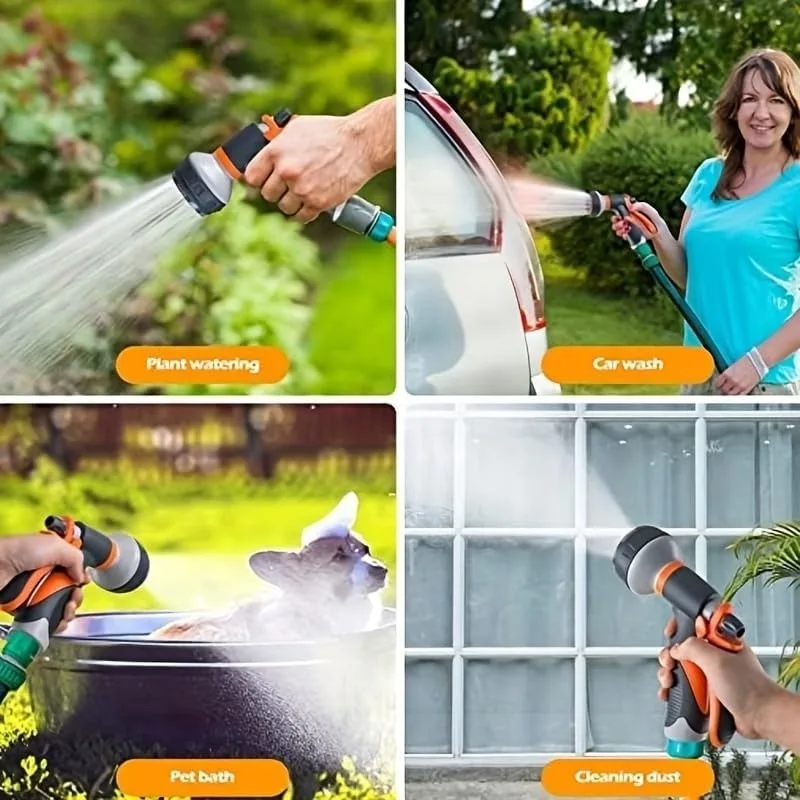 Pistola de agua para jardín con 8 patrones, boquilla para manguera, pulverizador multifuncional para uso doméstico, para lavar coches, para el jardín, tubo de agua, boquilla, herramientas para rociar. Pistola de agua para jardín con 8 patrones, boquilla para manguera, pulverizador multifuncional para uso doméstico, para lavar coches, para el jardín, tubo de agua, boquilla, herramientas para rociar.