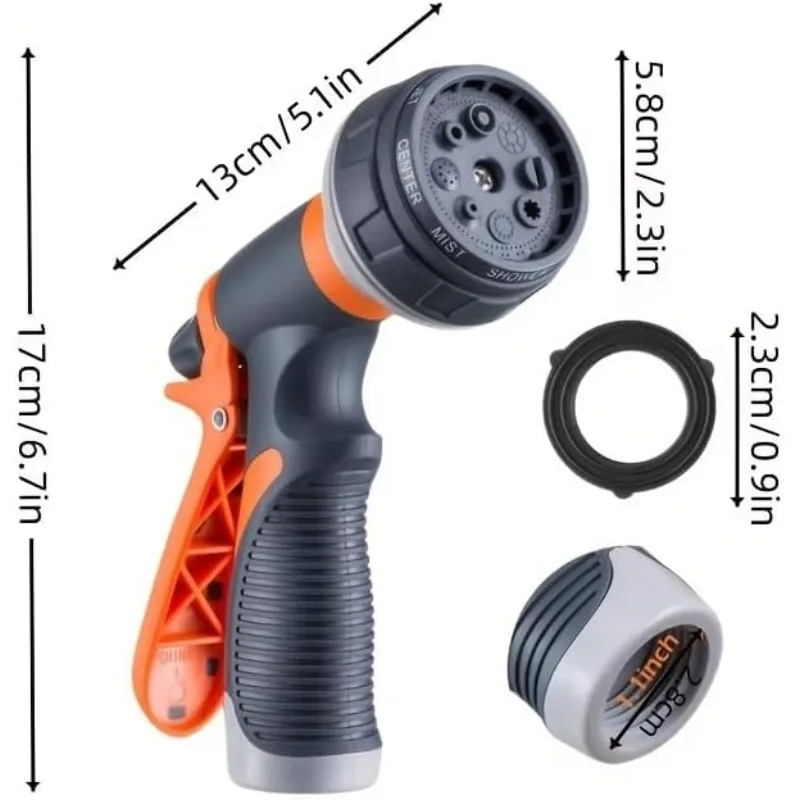Pistola de agua para jardín con 8 patrones, boquilla para manguera, pulverizador multifuncional para uso doméstico, para lavar coches, para el jardín, tubo de agua, boquilla, herramientas para rociar. Pistola de agua para jardín con 8 patrones, boquilla para manguera, pulverizador multifuncional para uso doméstico, para lavar coches, para el jardín, tubo de agua, boquilla, herramientas para rociar.