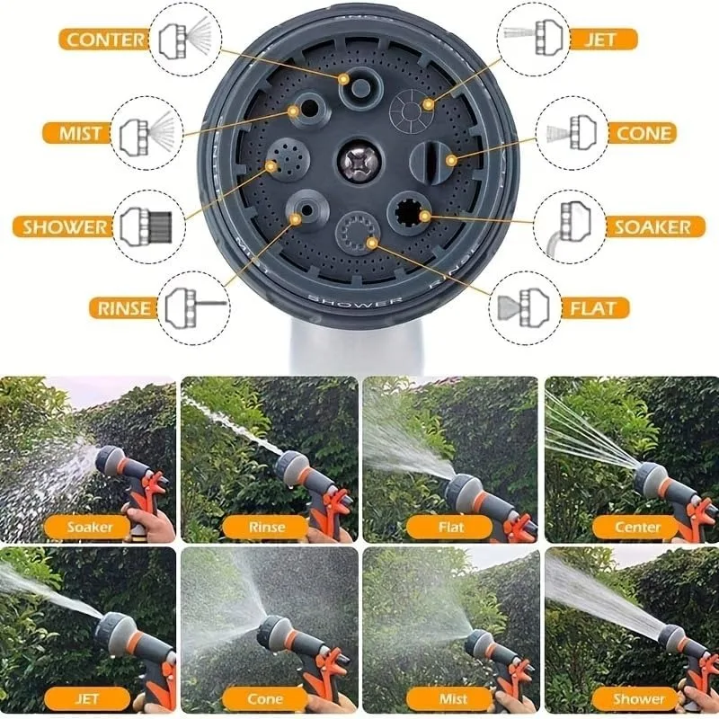 Pistola de agua para jardín con 8 patrones, boquilla para manguera, pulverizador multifuncional para uso doméstico, para lavar coches, para el jardín, tubo de agua, boquilla, herramientas para rociar. Pistola de agua para jardín con 8 patrones, boquilla para manguera, pulverizador multifuncional para uso doméstico, para lavar coches, para el jardín, tubo de agua, boquilla, herramientas para rociar.