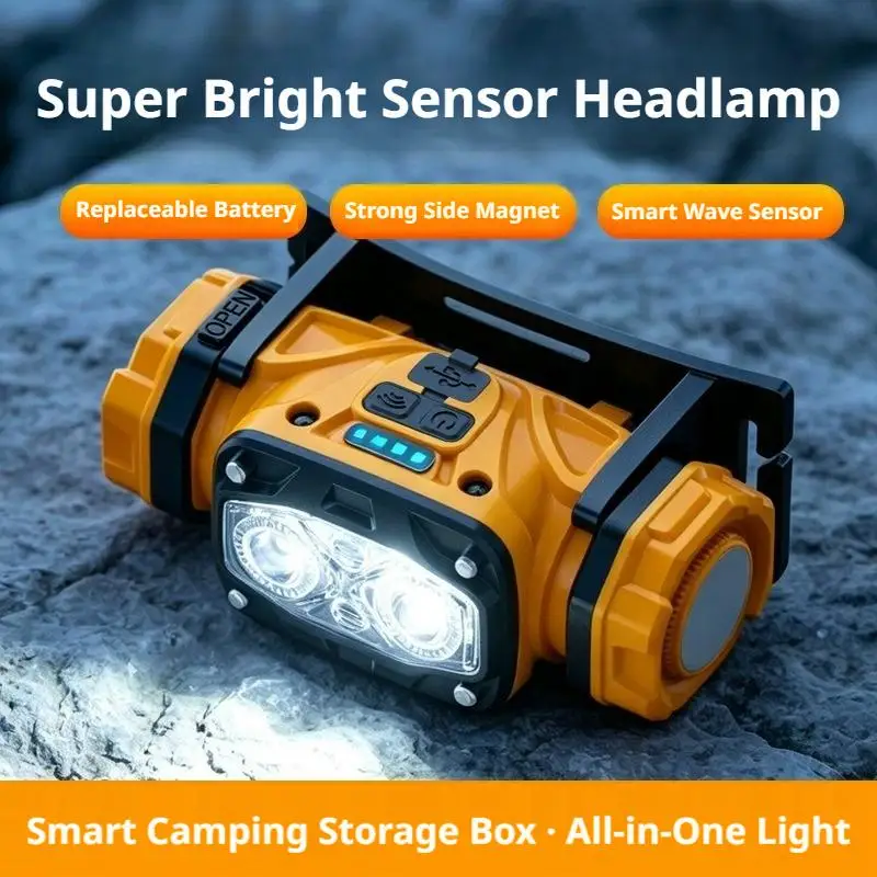 Mini linterna frontal LED impermeable de 4,4W recargable con 6 modos de iluminaci&oacute;n para camping, caza, pesca y correr.