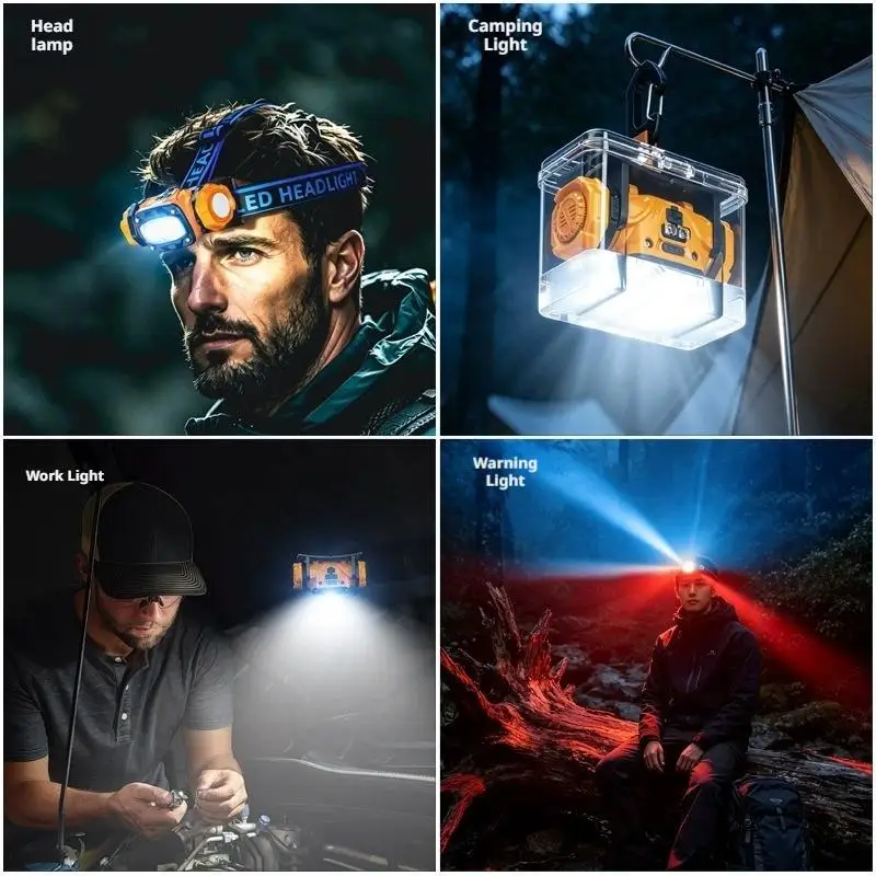 Mini linterna frontal LED impermeable de 4,4W recargable con 6 modos de iluminaci&oacute;n para camping, caza, pesca y correr.