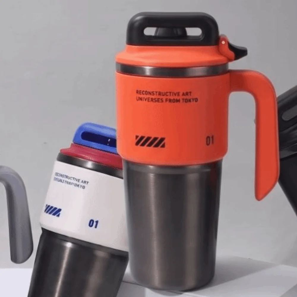 Botella Deportiva Aislada de Acero Inoxidable 304, Gran Capacidad, con Pajita Integrada, Botella de Agua Aislada, Dispensador de Hielo para Coche