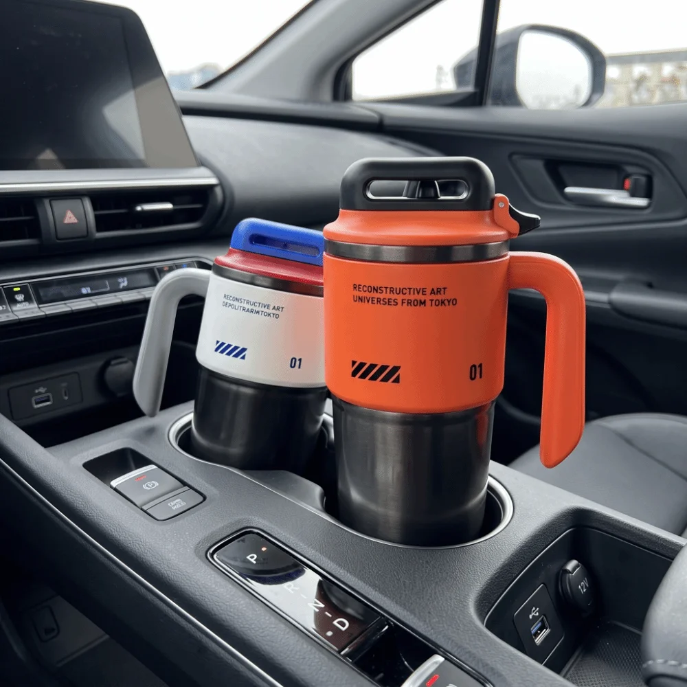 Botella Deportiva Aislada de Acero Inoxidable 304, Gran Capacidad, con Pajita Integrada, Botella de Agua Aislada, Dispensador de Hielo para Coche