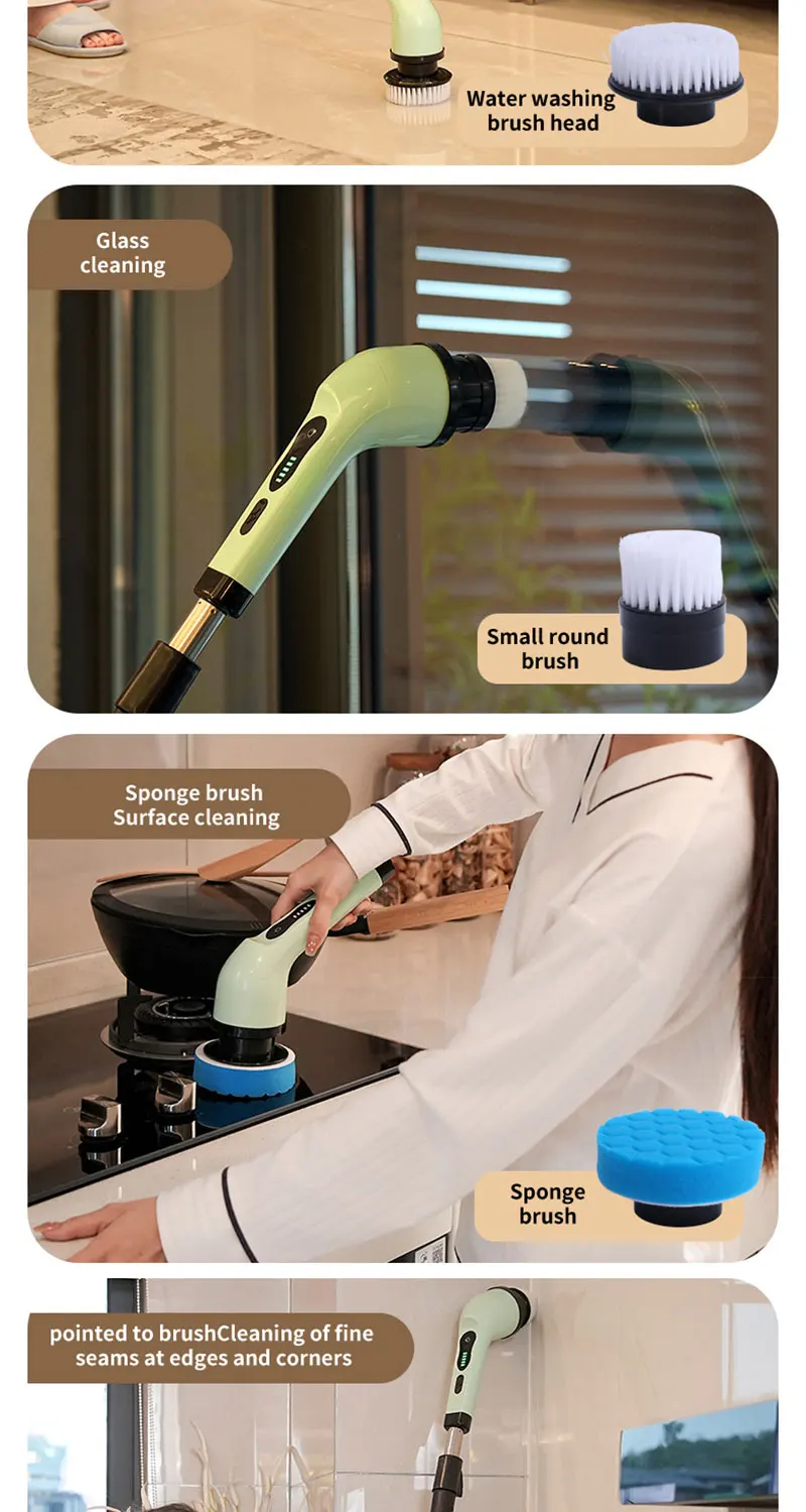 Cepillo de limpieza el&eacute;ctrico giratorio 9 en 1, cepillo de limpieza inal&aacute;mbrico para ducha &ndash; Mango extensible ajustable, impermeable para ba&ntilde;era, azulejos y suelo