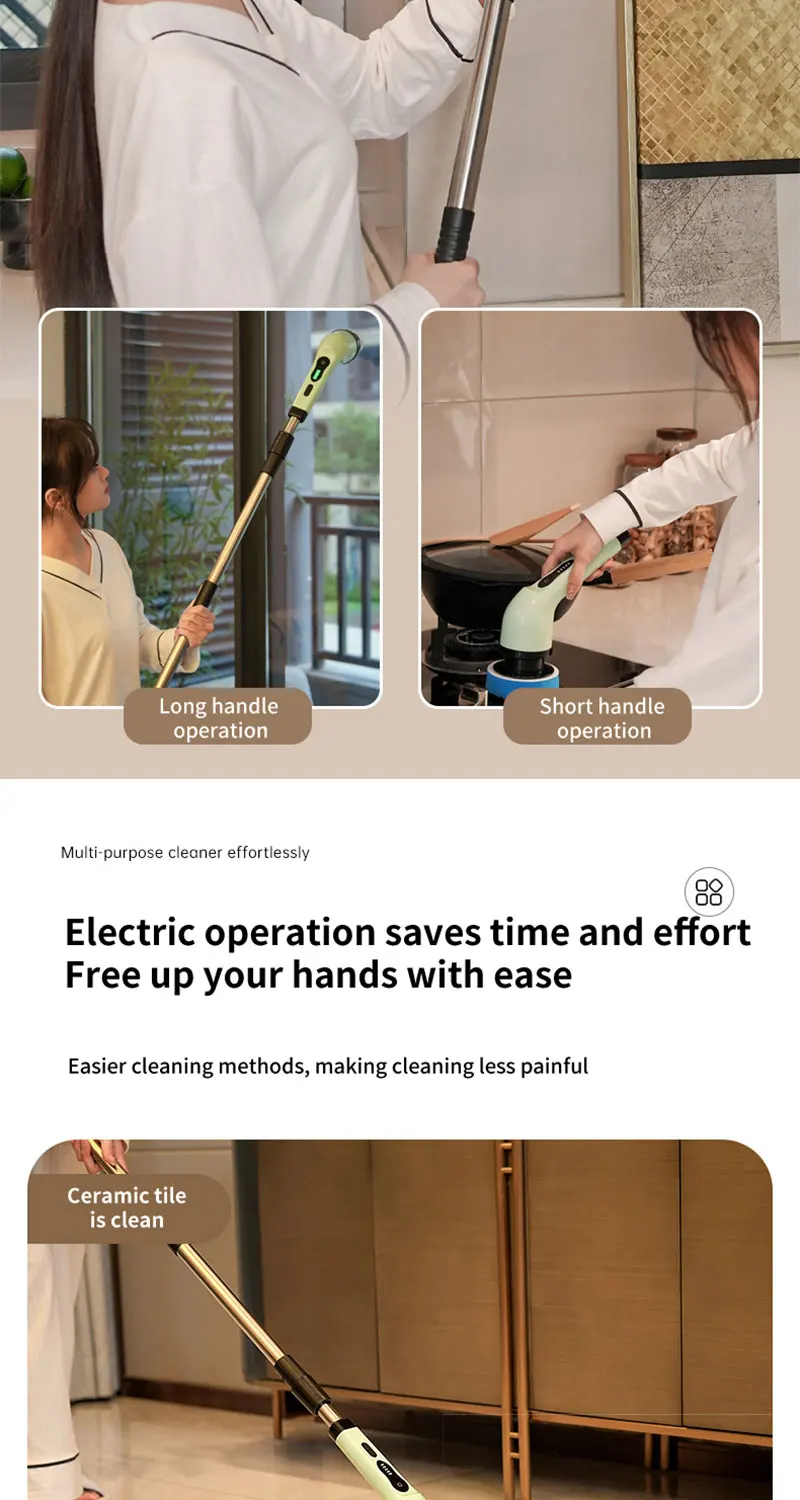 Cepillo de limpieza el&eacute;ctrico giratorio 9 en 1, cepillo de limpieza inal&aacute;mbrico para ducha &ndash; Mango extensible ajustable, impermeable para ba&ntilde;era, azulejos y suelo
