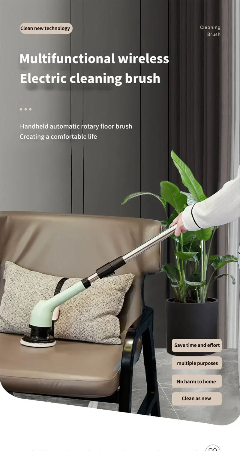 Cepillo de limpieza el&eacute;ctrico giratorio 9 en 1, cepillo de limpieza inal&aacute;mbrico para ducha &ndash; Mango extensible ajustable, impermeable para ba&ntilde;era, azulejos y suelo