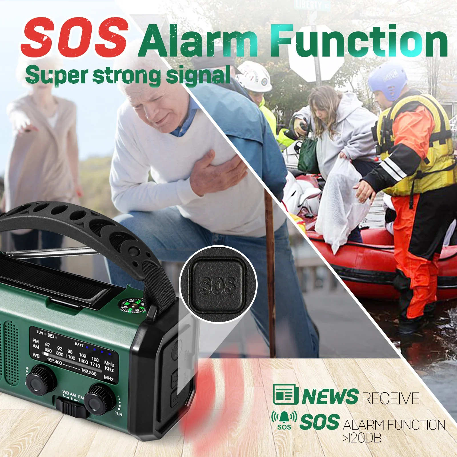 Radio Meteorol&oacute;gica de emergencia con manivela Solar port&aacute;til, AM/FM/NOAA, con linterna y l&aacute;mpara de lectura, SOS, para el hogar y al aire libre, 10000mAh