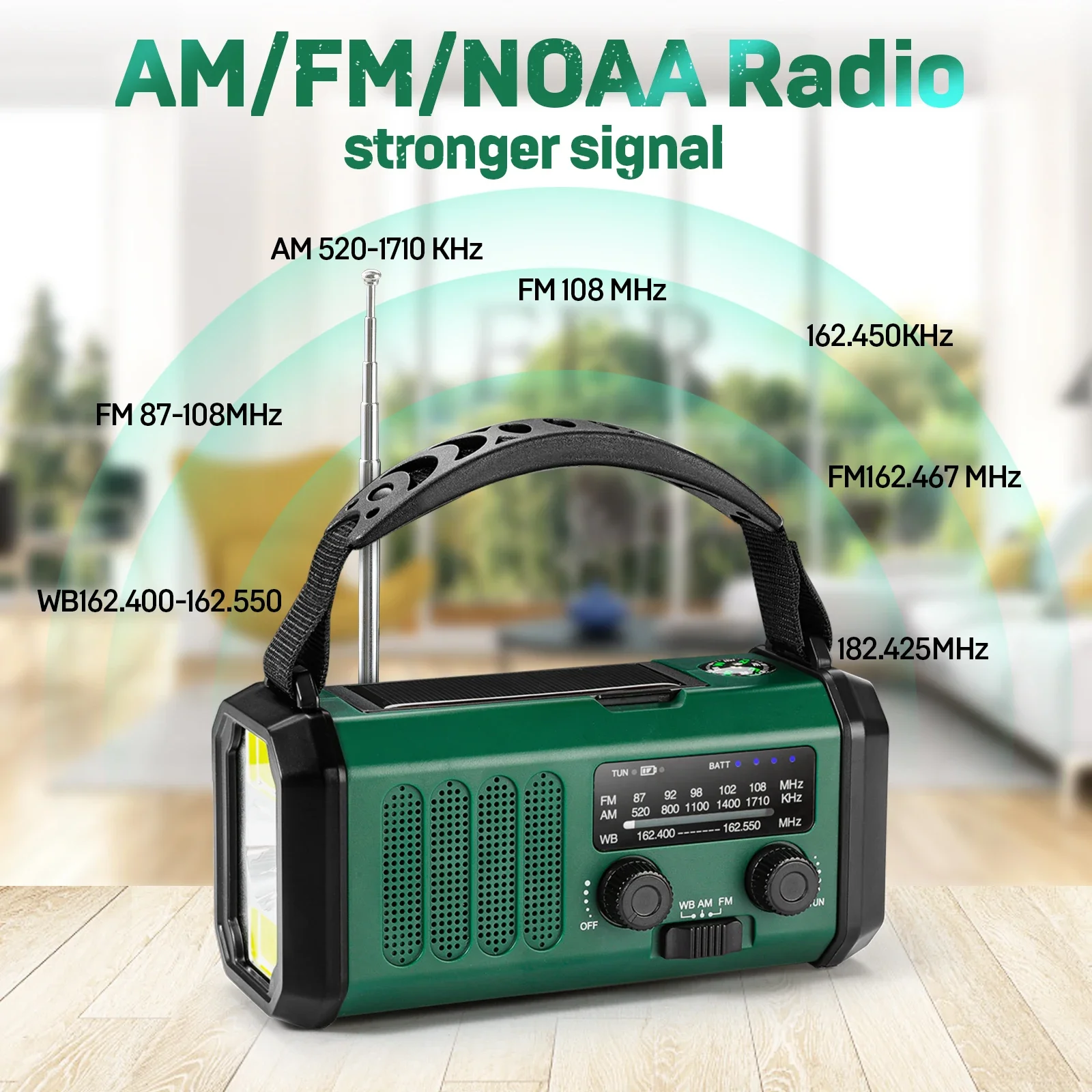 Radio Meteorol&oacute;gica de emergencia con manivela Solar port&aacute;til, AM/FM/NOAA, con linterna y l&aacute;mpara de lectura, SOS, para el hogar y al aire libre, 10000mAh