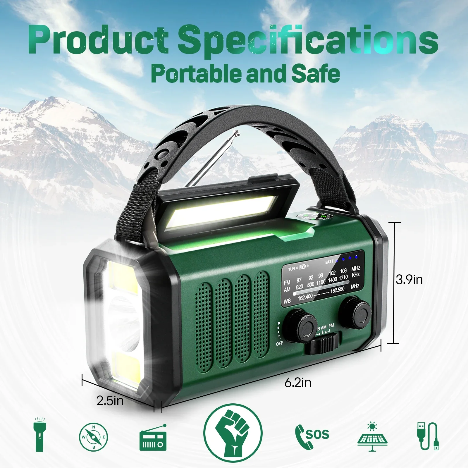 Radio Meteorol&oacute;gica de emergencia con manivela Solar port&aacute;til, AM/FM/NOAA, con linterna y l&aacute;mpara de lectura, SOS, para el hogar y al aire libre, 10000mAh