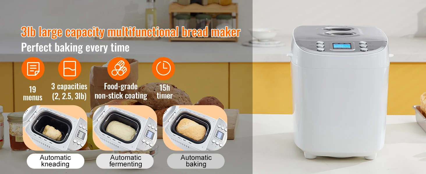 SucceBuy-máquina para hacer pan de 2/3 LB, máquina para masa 15 en 1, sartén de cerámica antiadherente, máquina automática para hacer pan con ajuste sin gluten SucceBuy-máquina para hacer pan de 2/3 LB, máquina para masa 15 en 1, sartén de cerámica antiadherente, máquina automática para hacer pan con ajuste sin gluten