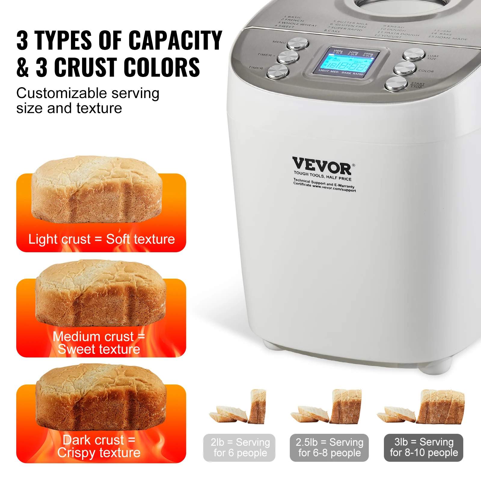 SucceBuy-máquina para hacer pan de 2/3 LB, máquina para masa 15 en 1, sartén de cerámica antiadherente, máquina automática para hacer pan con ajuste sin gluten SucceBuy-máquina para hacer pan de 2/3 LB, máquina para masa 15 en 1, sartén de cerámica antiadherente, máquina automática para hacer pan con ajuste sin gluten