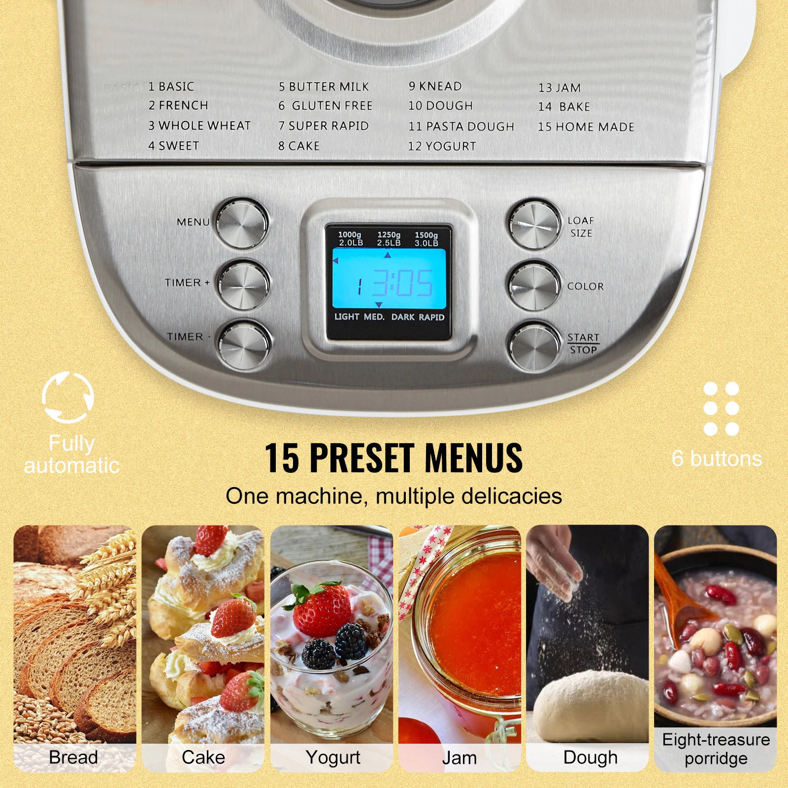 SucceBuy-máquina para hacer pan de 2/3 LB, máquina para masa 15 en 1, sartén de cerámica antiadherente, máquina automática para hacer pan con ajuste sin gluten SucceBuy-máquina para hacer pan de 2/3 LB, máquina para masa 15 en 1, sartén de cerámica antiadherente, máquina automática para hacer pan con ajuste sin gluten