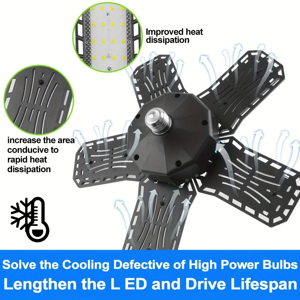 Luz LED para garaje con 5/8/10 paneles ajustables, iluminaci&oacute;n de techo superbrillante E27/E26, luz de trabajo para s&oacute;tano, taller y almac&eacute;n