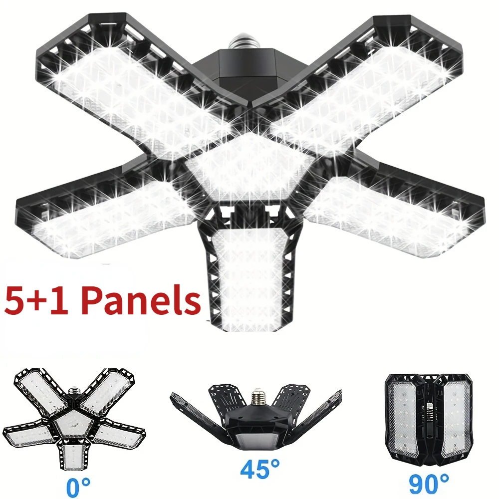 Luz LED para garaje con 5/8/10 paneles ajustables, iluminaci&oacute;n de techo superbrillante E27/E26, luz de trabajo para s&oacute;tano, taller y almac&eacute;n