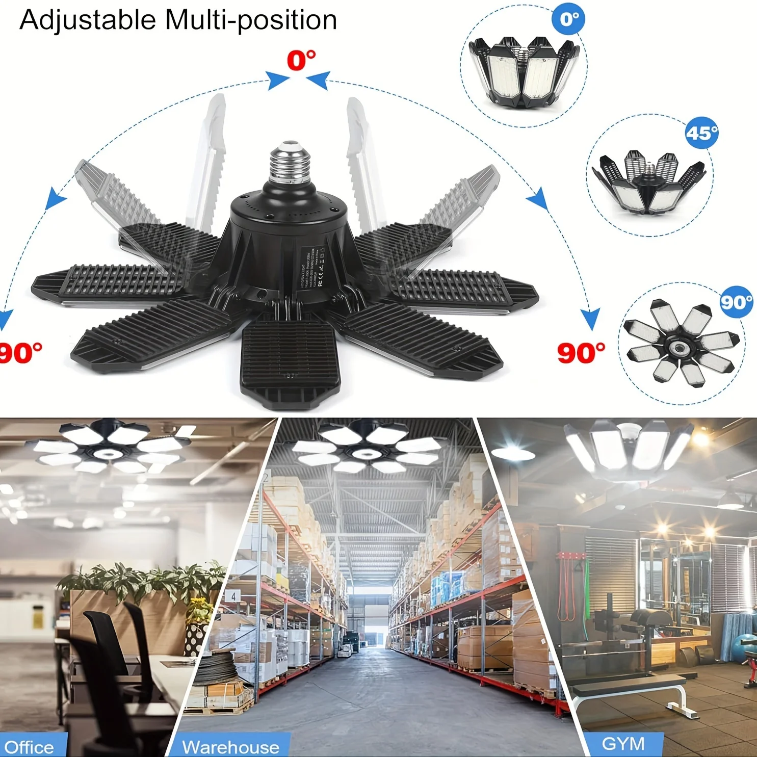 Luz LED para garaje con 5/8/10 paneles ajustables, iluminaci&oacute;n de techo superbrillante E27/E26, luz de trabajo para s&oacute;tano, taller y almac&eacute;n