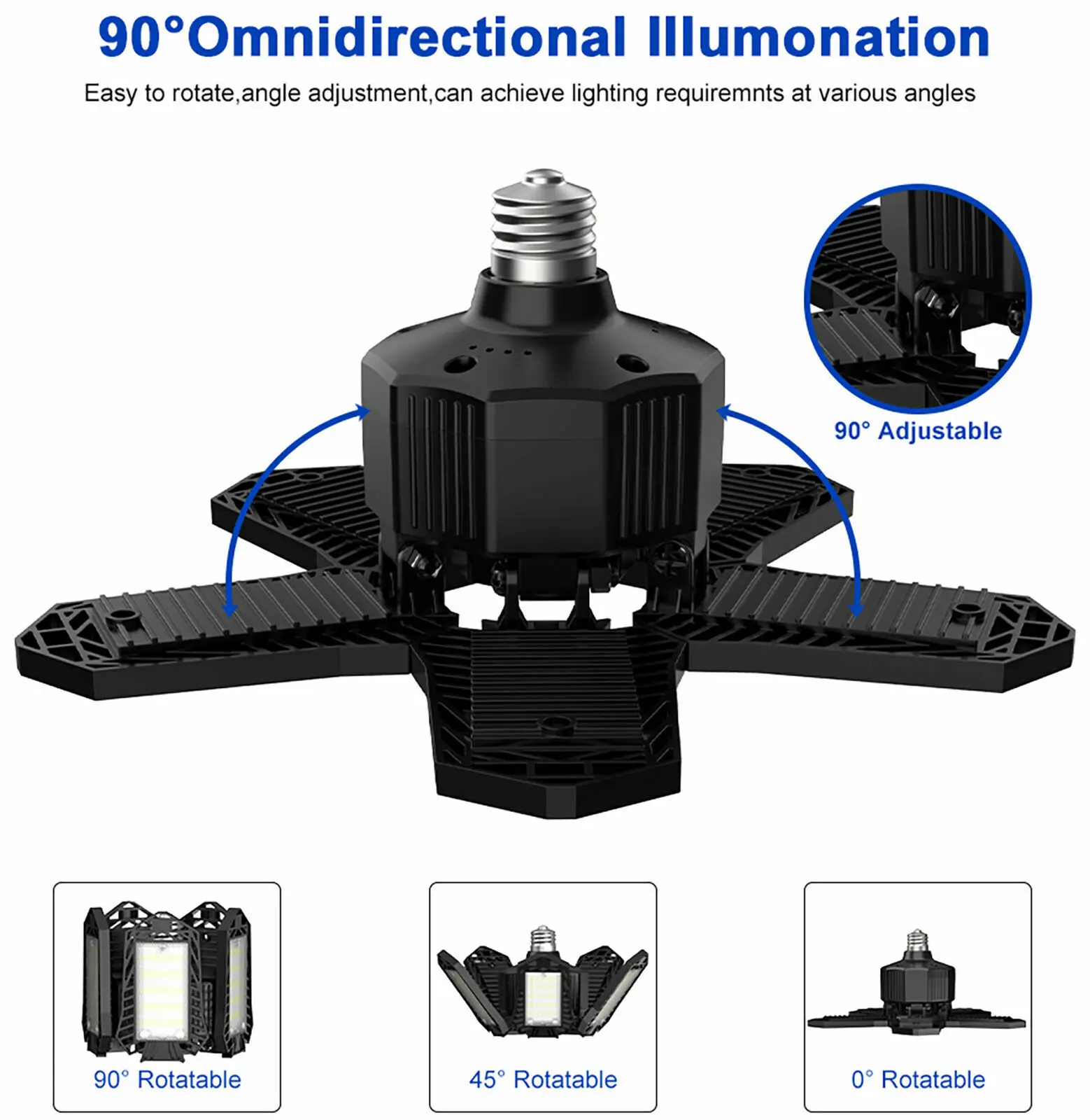 Luz LED para garaje con 5/8/10 paneles ajustables, iluminaci&oacute;n de techo superbrillante E27/E26, luz de trabajo para s&oacute;tano, taller y almac&eacute;n