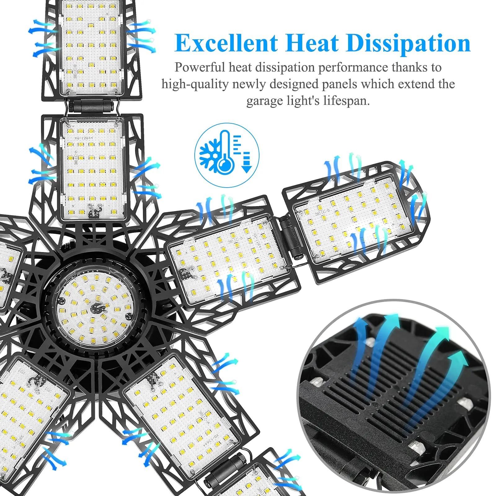 Luz LED para garaje con 5/8/10 paneles ajustables, iluminaci&oacute;n de techo superbrillante E27/E26, luz de trabajo para s&oacute;tano, taller y almac&eacute;n