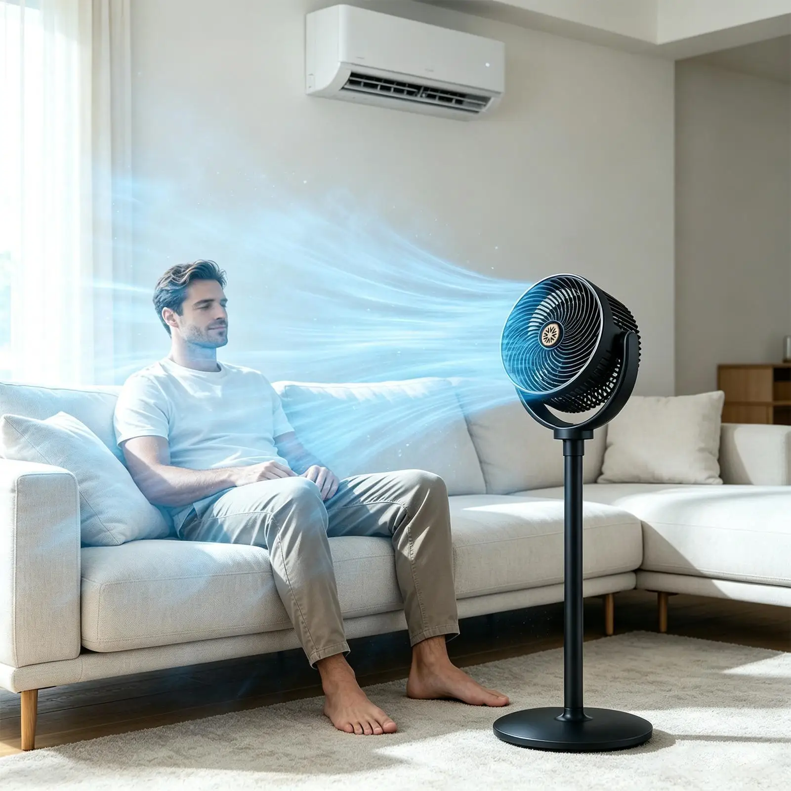 Ventilador Circulador de Aire de 5 Velocidades, Ventilador de Pedestal Port&aacute;til con Altura Ajustable para Hogar, Oficina, Dormitorios, Autocaravanas y Camping