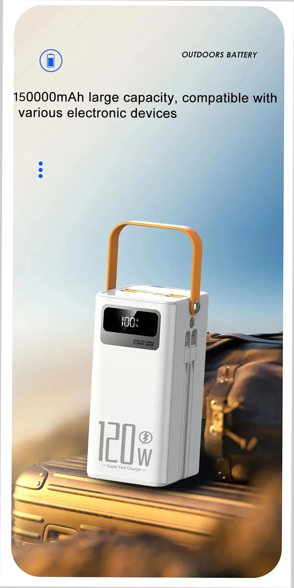 Bater&iacute;a Externa de Carga R&aacute;pida de 120W y 100000mAh, Gran Capacidad, Fuente de Energ&iacute;a M&oacute;vil para Exteriores, Bater&iacute;a de Respaldo para Campamento al Aire Libre