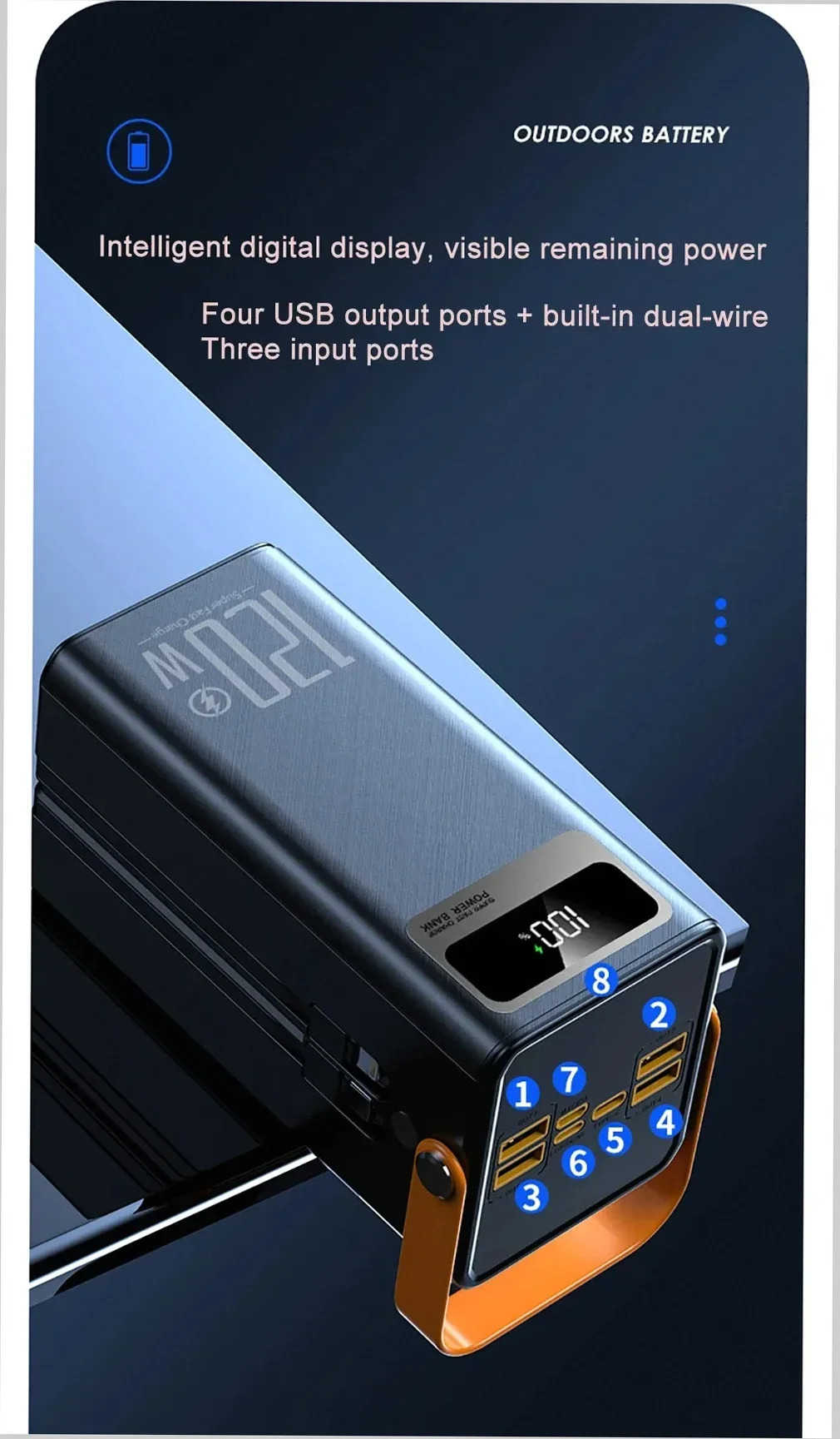 Bater&iacute;a Externa de Carga R&aacute;pida de 120W y 100000mAh, Gran Capacidad, Fuente de Energ&iacute;a M&oacute;vil para Exteriores, Bater&iacute;a de Respaldo para Campamento al Aire Libre