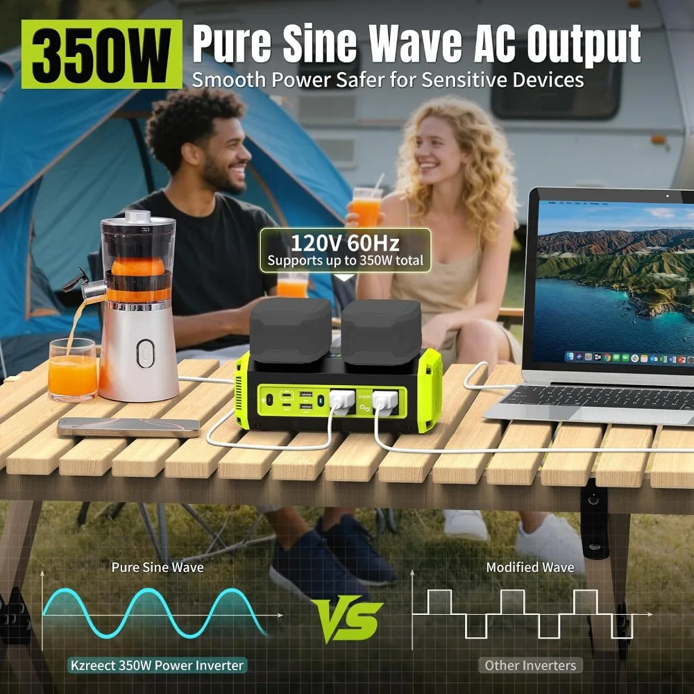 Inversor de Onda Sinusoidal Pura de 350W Compatible con Bater&iacute;a Ryobi de 18V | Interruptor autom&aacute;tico de doble bater&iacute;a, bater&iacute;a no incluida