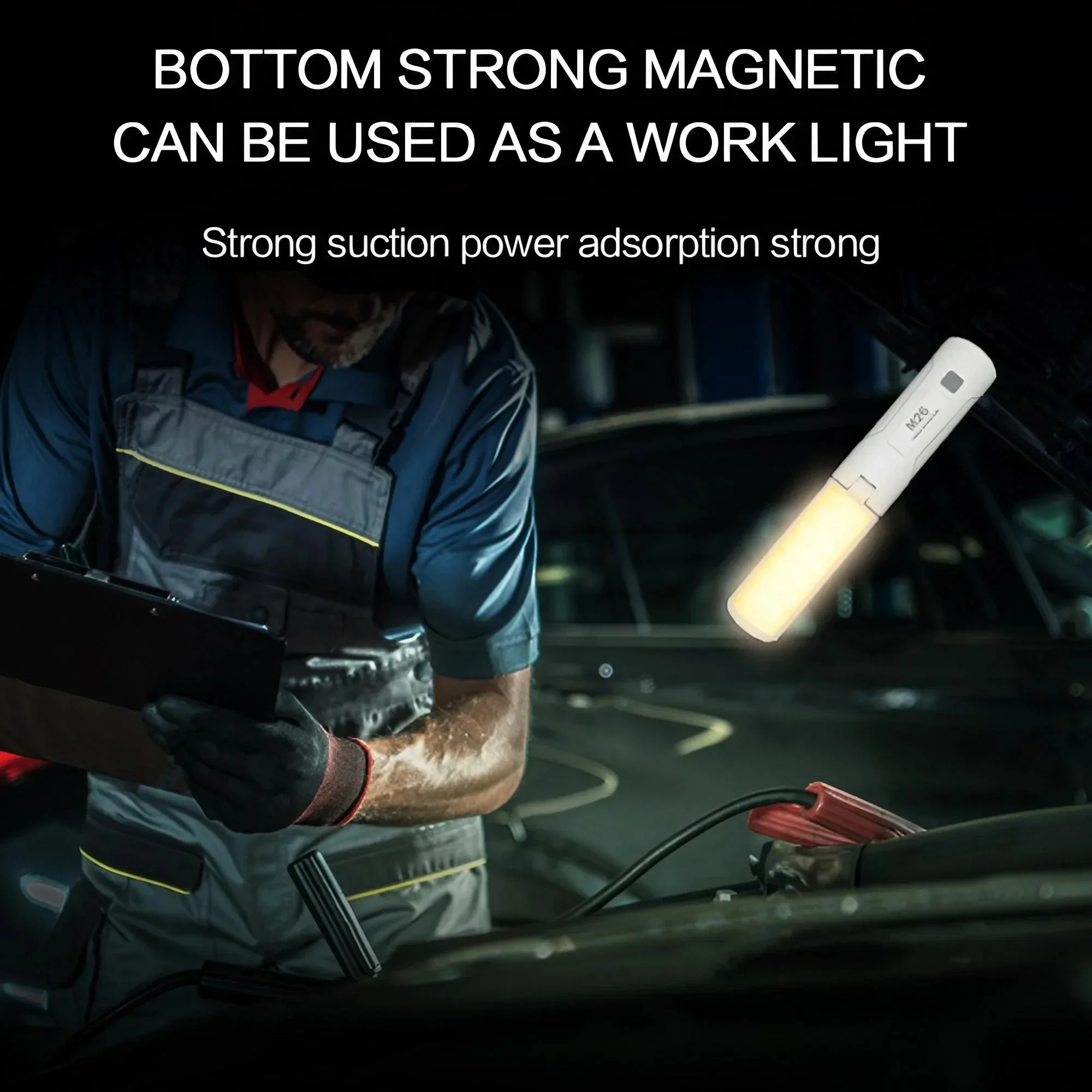 Linterna LED plegable con base magn&eacute;tica y funci&oacute;n de carga para tel&eacute;fonos, recargable por USB, port&aacute;til y con doble funci&oacute;n: luz de trabajo para acampar, ideal para senderismo, reparaciones, emergencia