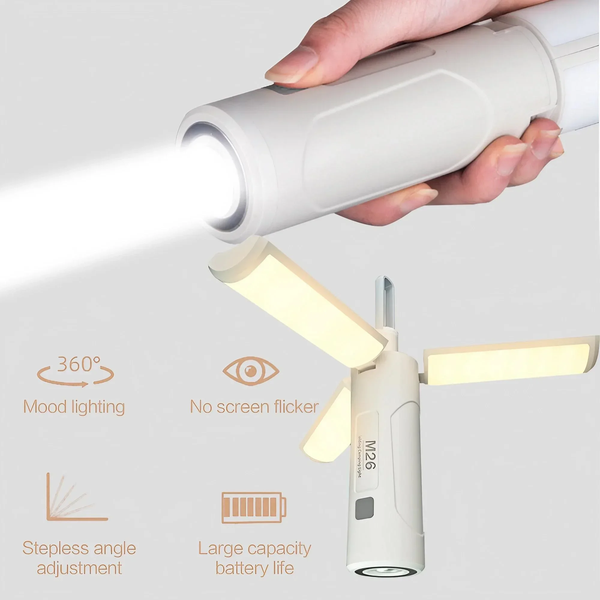 Linterna LED plegable con base magn&eacute;tica y funci&oacute;n de carga para tel&eacute;fonos, recargable por USB, port&aacute;til y con doble funci&oacute;n: luz de trabajo para acampar, ideal para senderismo, reparaciones, emergencia